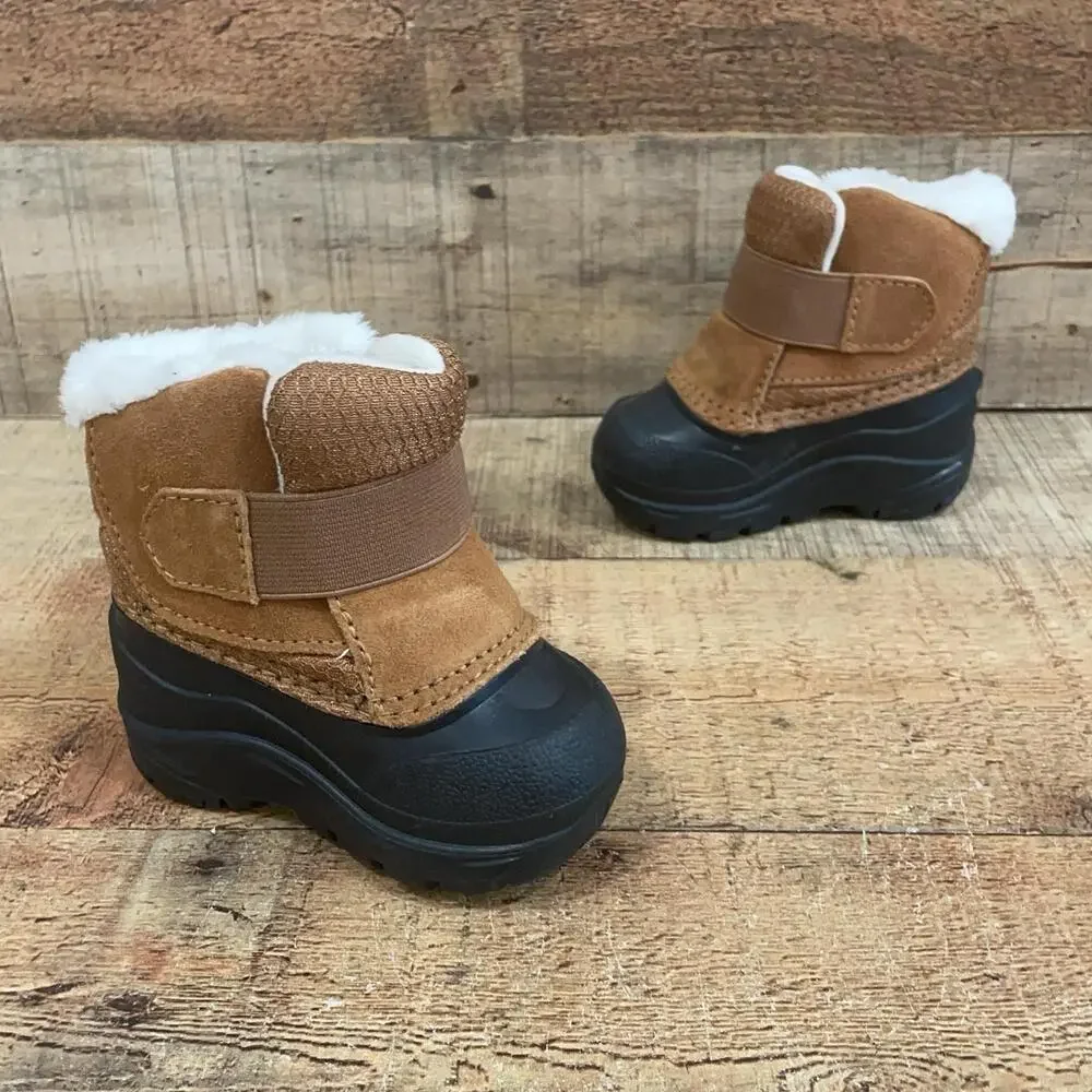 The North Face Snow Boots Boys Size 4 Brown Waterproof Ankle Hook & Loop Winter